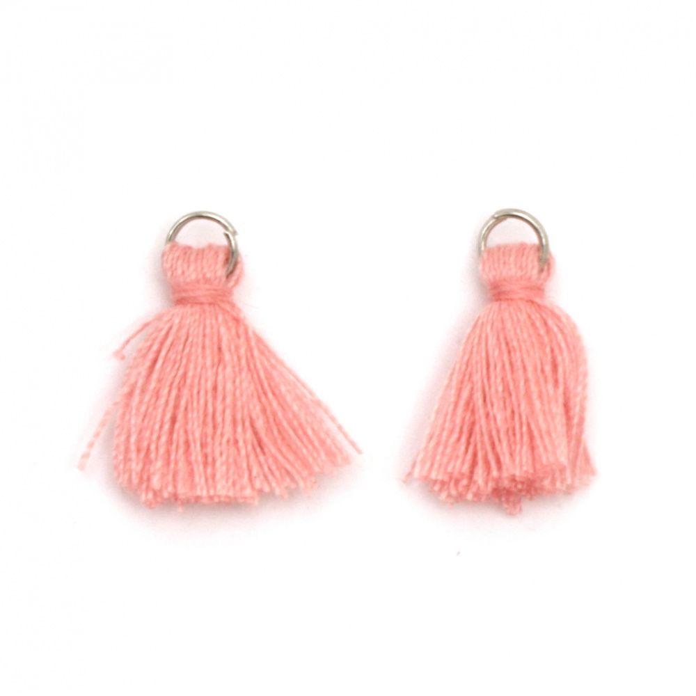 Fabric Tassel 10x3 mm with metal ring color pink - 20 pieces