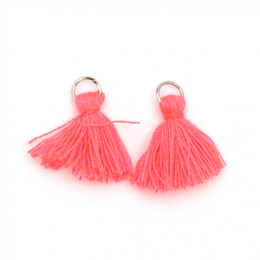 Fabric Tassel 10x3 mm with metal ring color pink electric - 20 pieces