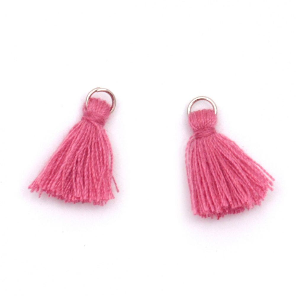 Fabric Tassel 10x3 mm with metal ring color deep pink - 20 pieces