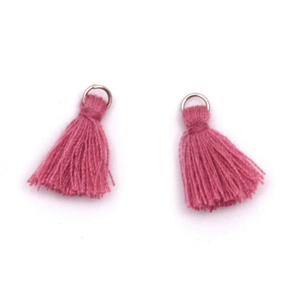 Tassel textile 10x3 mm with a metal ring color dark deep pink - 20 pieces