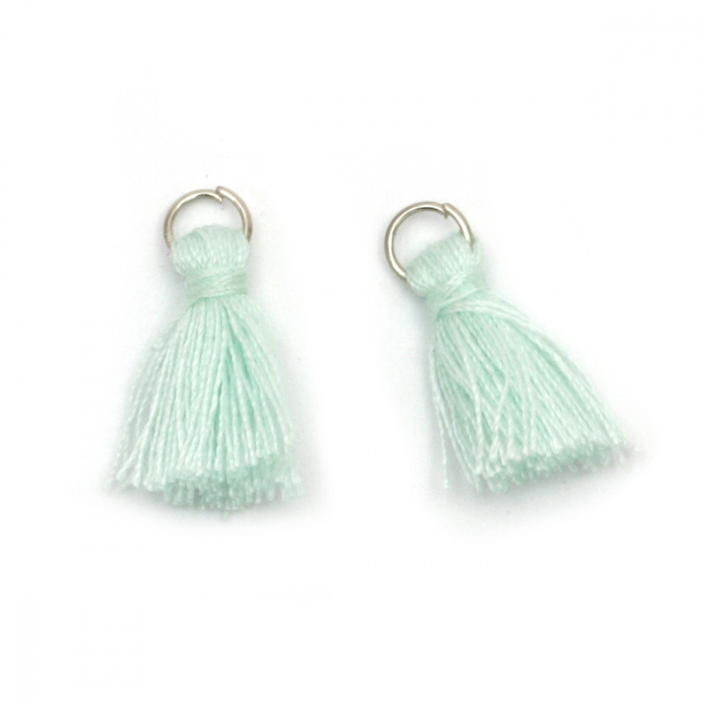 Fabric Tassel 10x3 mm with metal ring mint color - 20 pieces