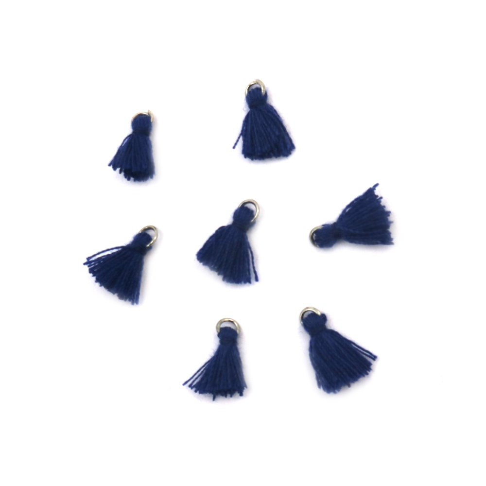 Fabric Tassel 10x3 mm with metal ring color blue - 20 pieces