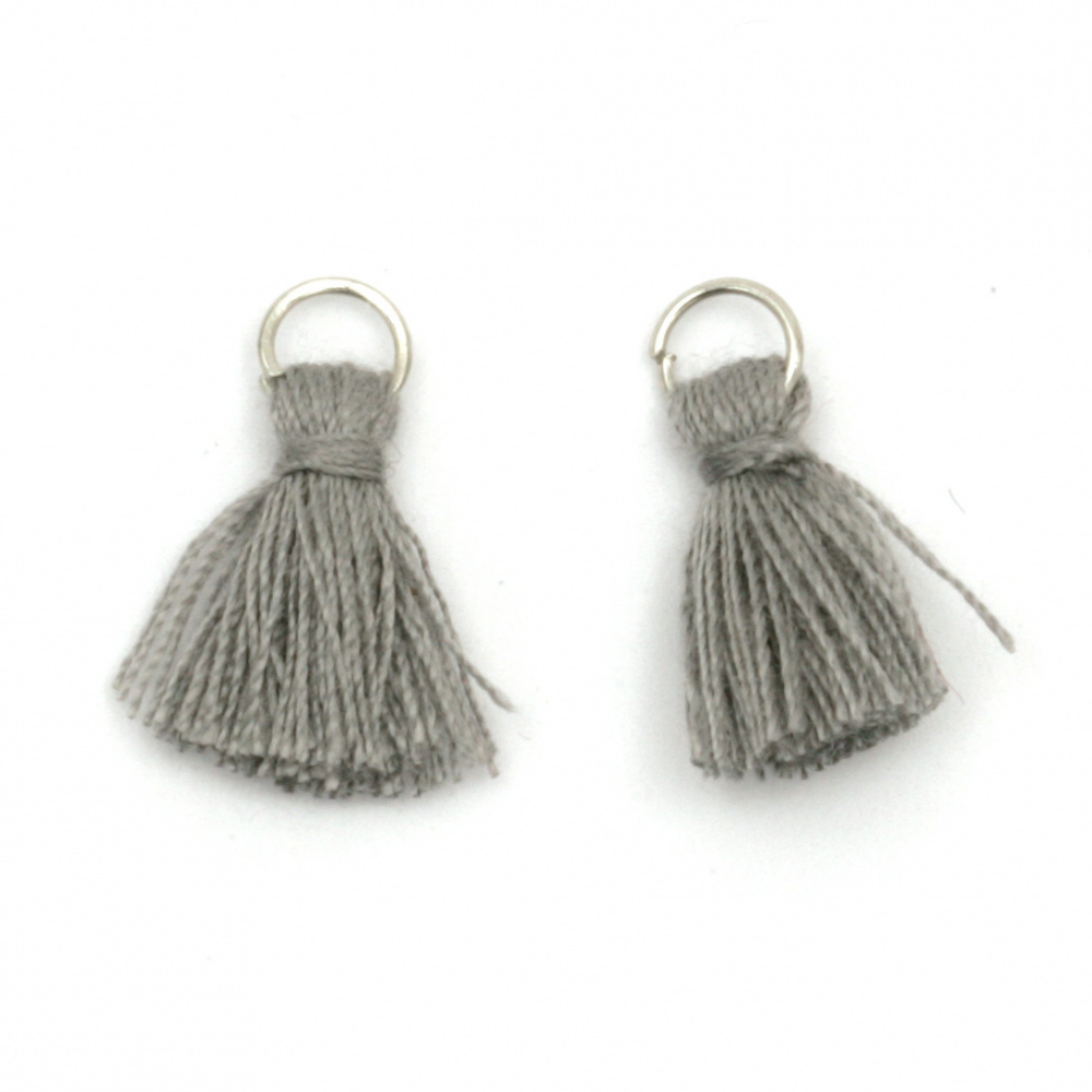 Fabric Tassel 10x3 mm with metal ring color gray - 20 pieces