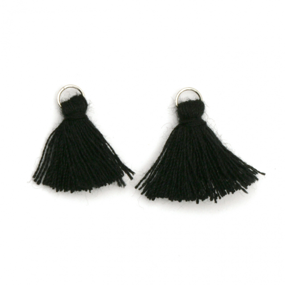 Fabric Tassel 10x3 mm with metal ring color black - 20 pieces