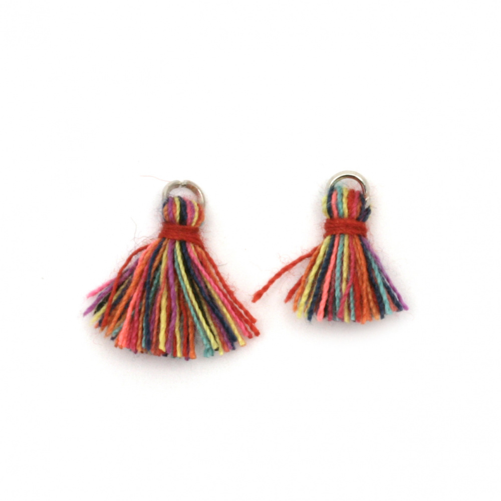 Fabric Tassel 10x3 mm with metal ring color multicolor - 20 pieces