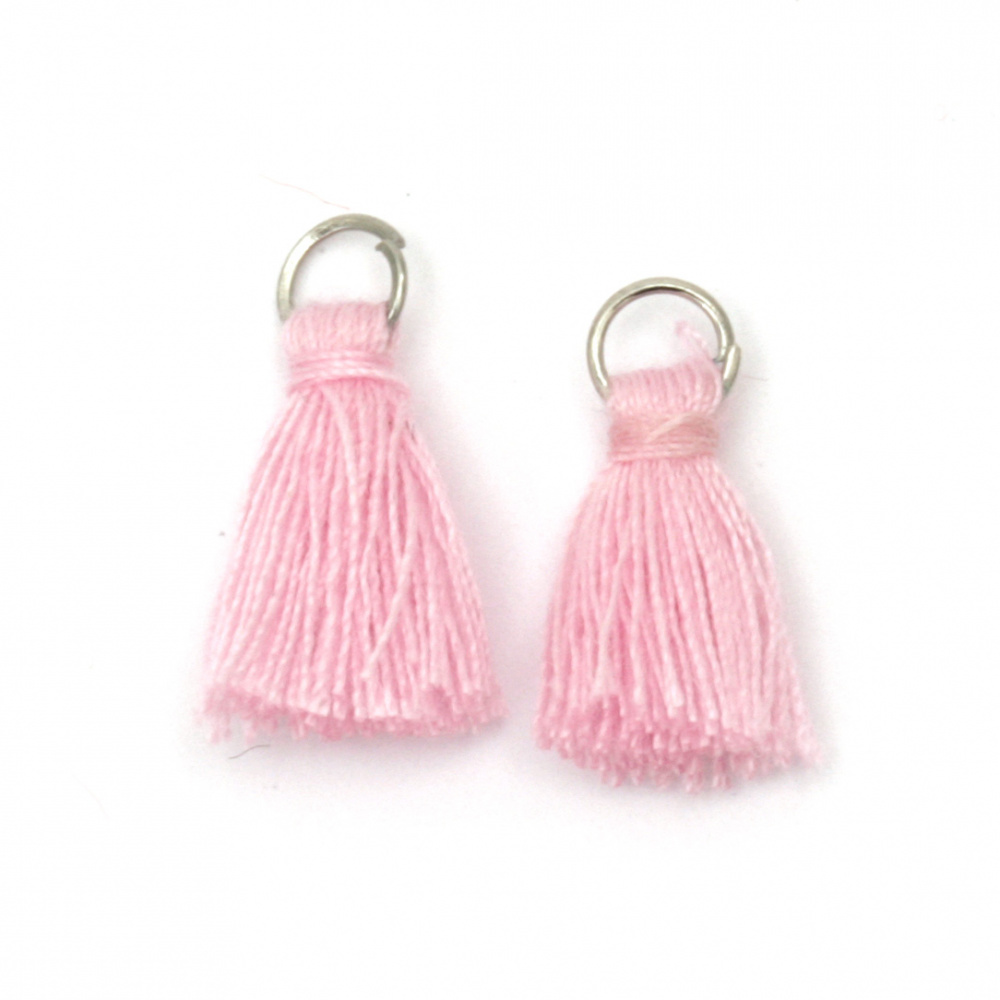 Fabric Tassel 16~20x5 mm with metal ring pink - 20 pieces