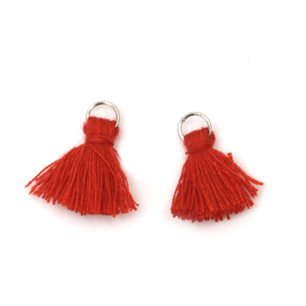 Fabric Tassel 16~20x5 mm with metal ring color red - 20 pieces
