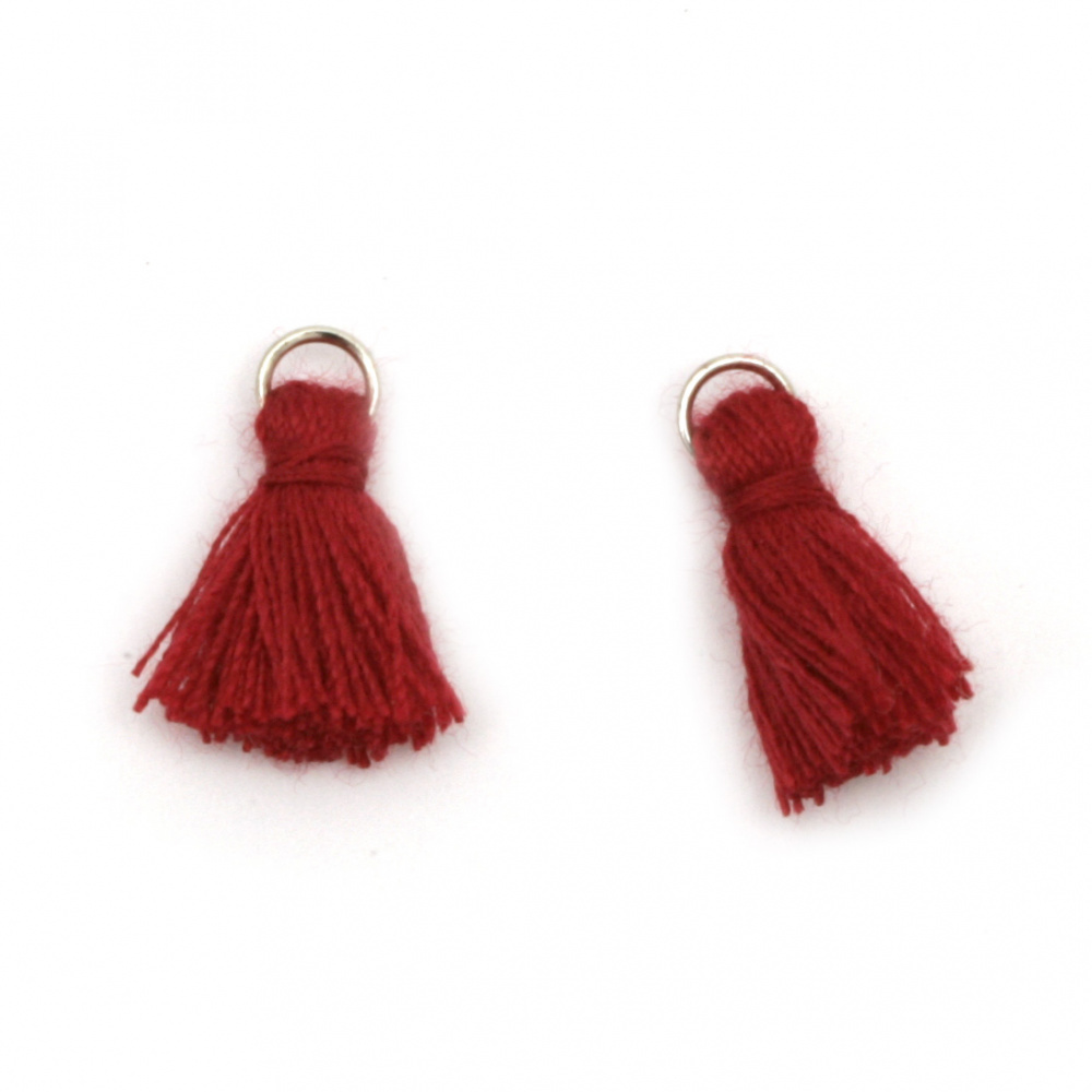 Fabric Tassel 16~20x5 mm with metal ring dark red - 20 pieces