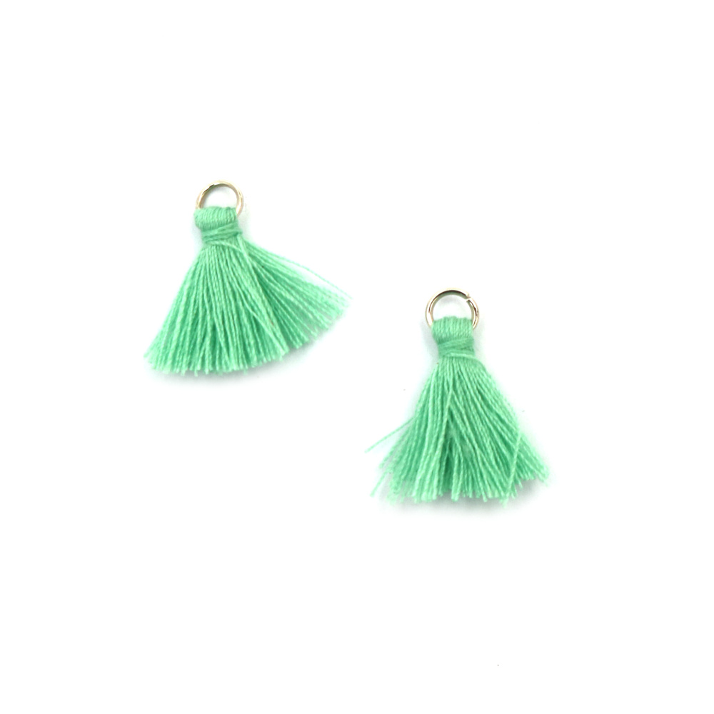 Fabric Tassel 16~20x5 mm with metal ring mint color - 20 pieces
