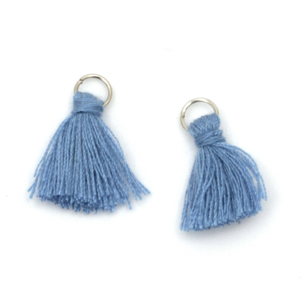 Fabric Tassel 16~20x5 mm with metal ring color blue - 20 pieces