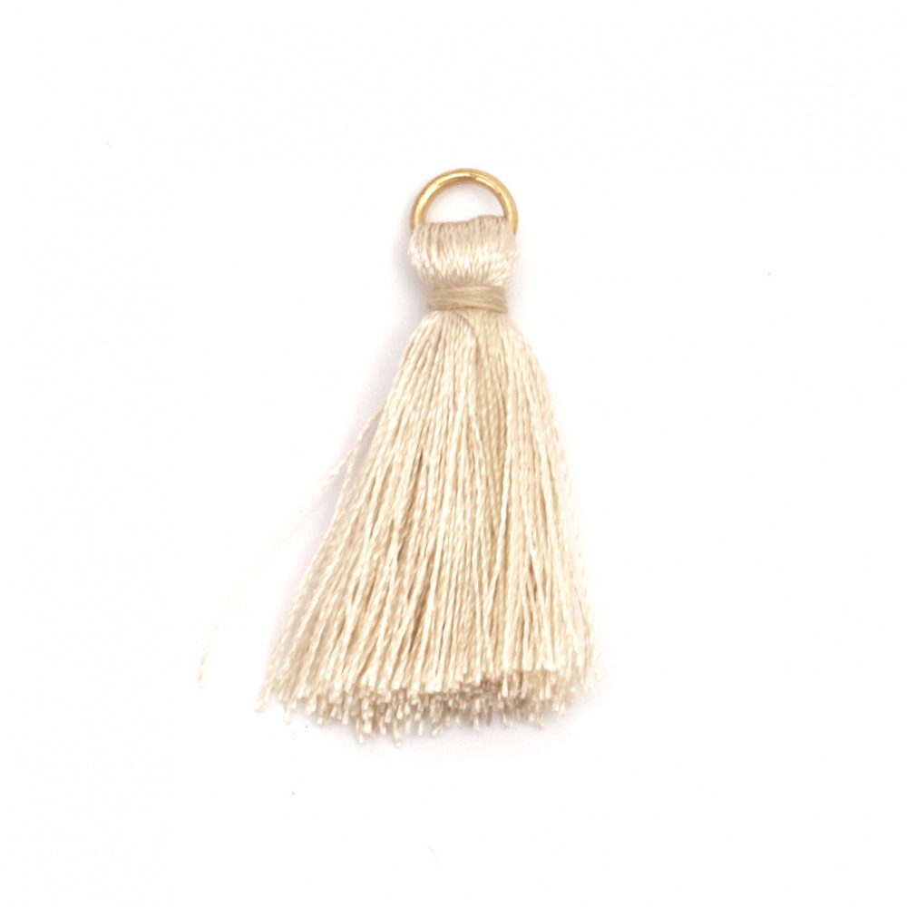 Fabric Tassel 30x6 mm with metal ringl color beige - 10 pieces