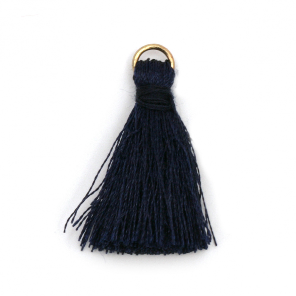 Fabric Tassel 30x6 mm with metal ring color dark blue - 10 pieces