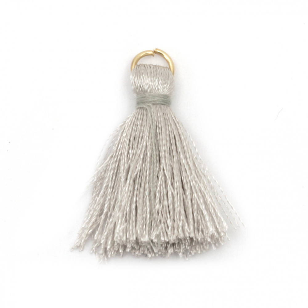 Fabric Tassel 30x6 mm with metal ring color gray - 10 pieces