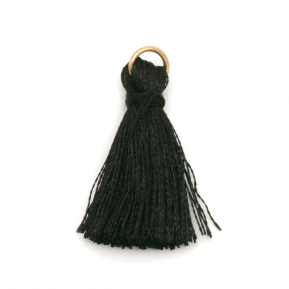 Fabric Tassel 30x6 mm with metal ring color black - 10 pieces