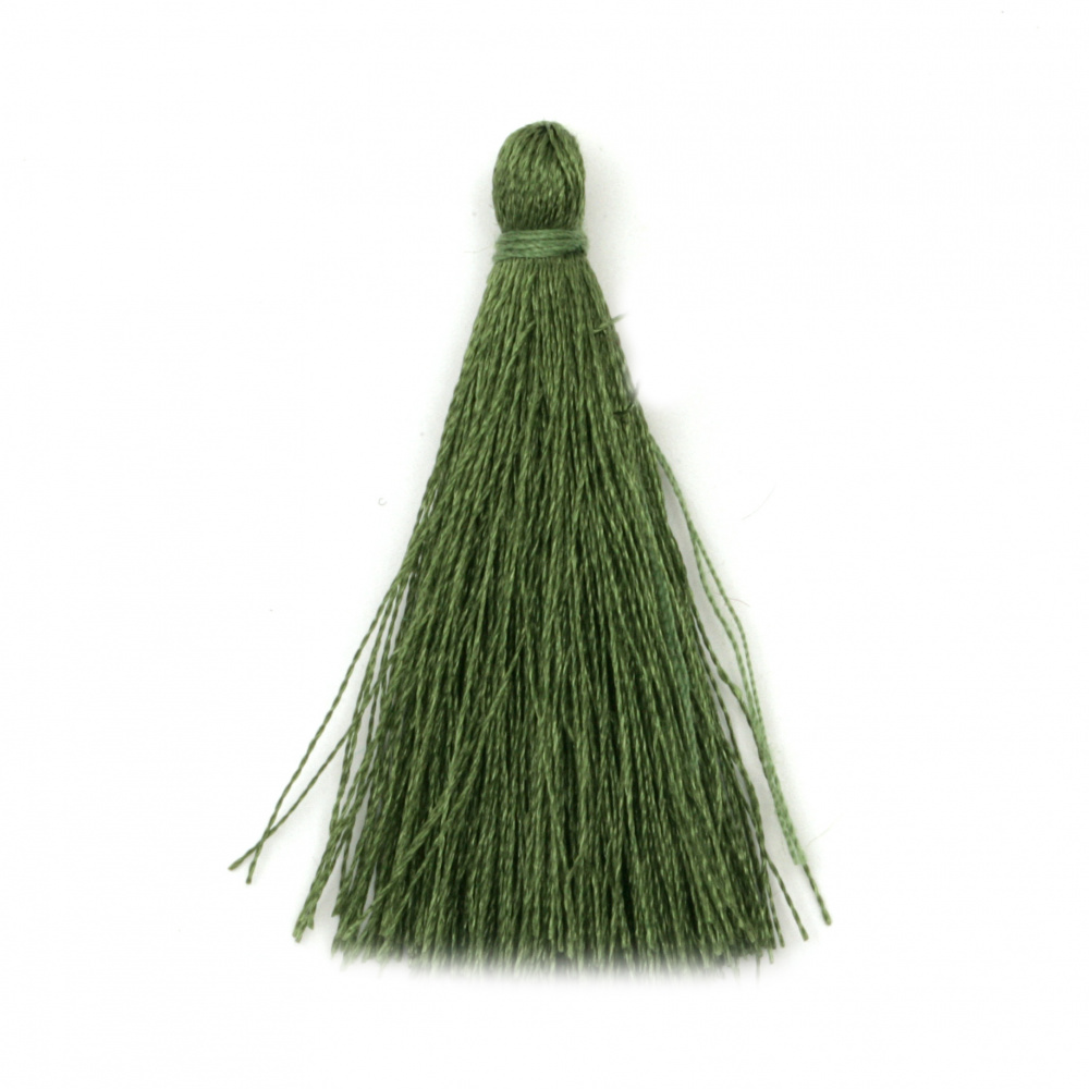 Fabric Tassel 50x5 mm color olive green - 10 pieces