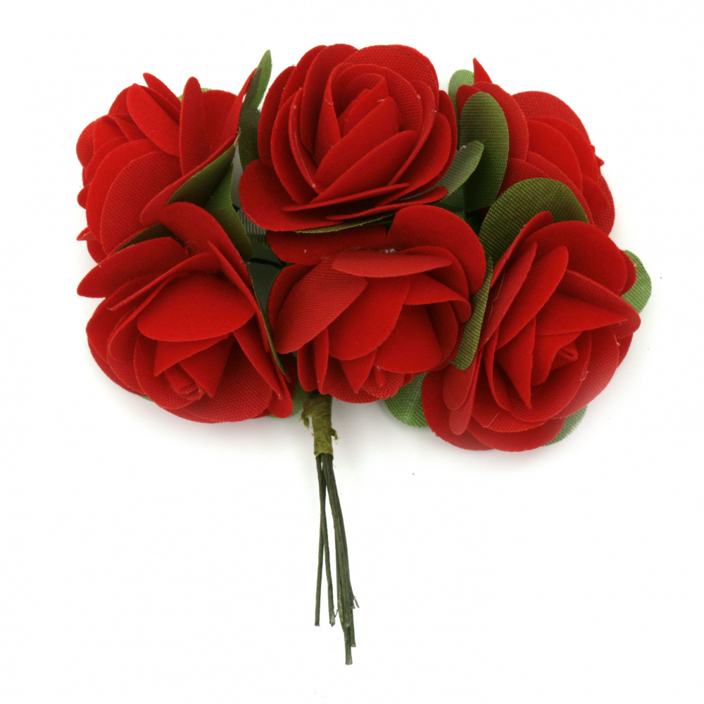 Rose bouquet textile 40x100 mm color red -6 pieces
