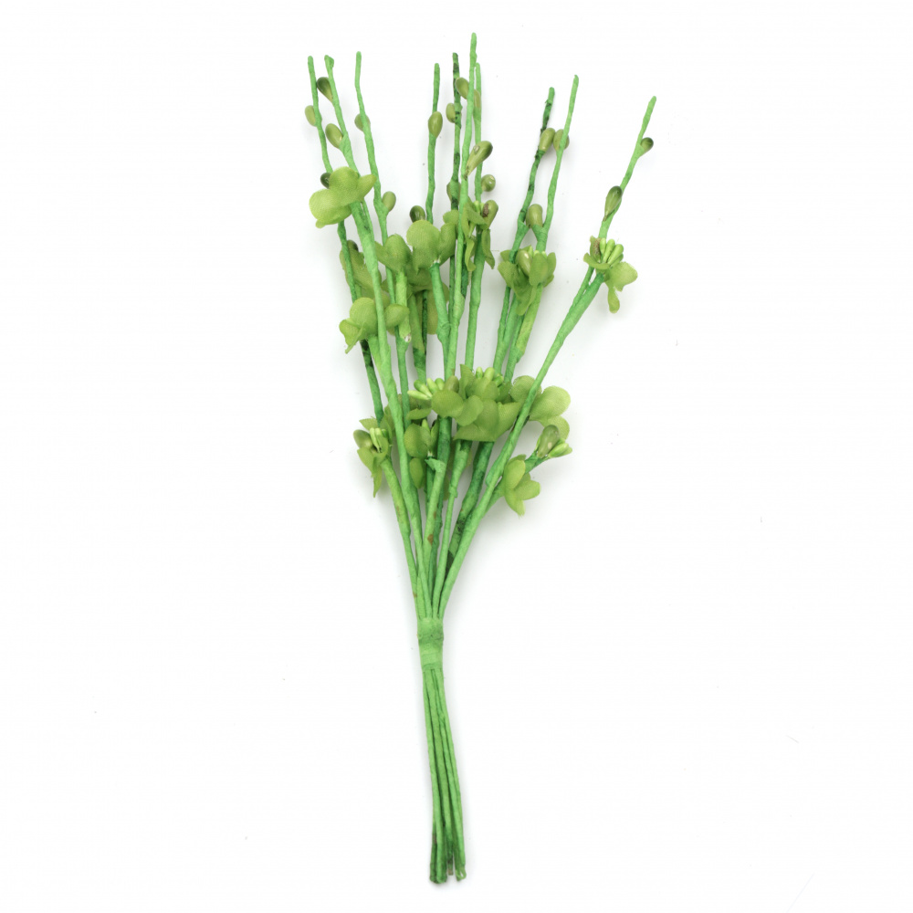Bouquet of twigs flowers and buds textile 210 mm color green -10 pieces