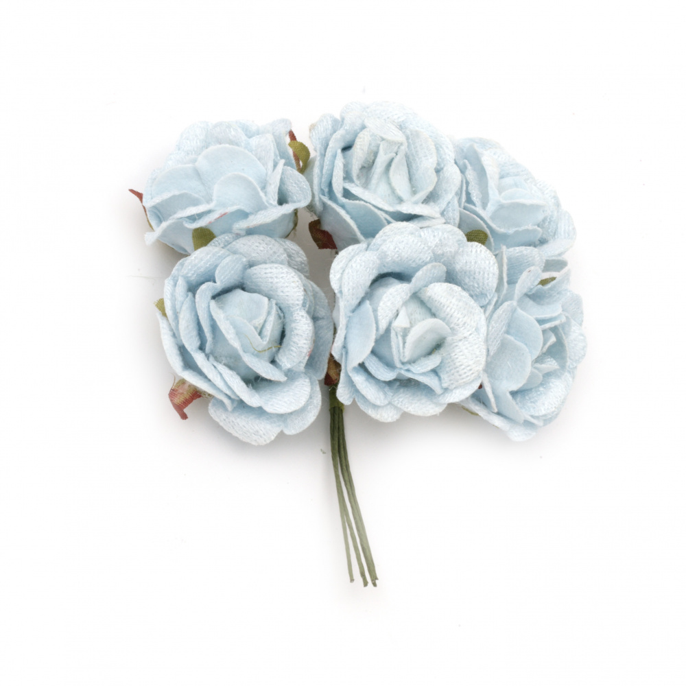 Textile bouquet rose 50x100 mm color blue -6 pieces