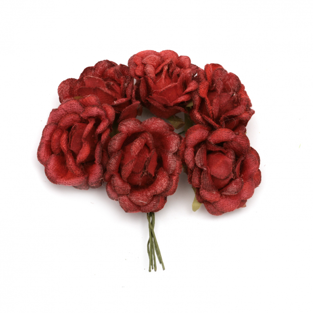 Textile bouquet rose  50x100 mm color red -6 pieces