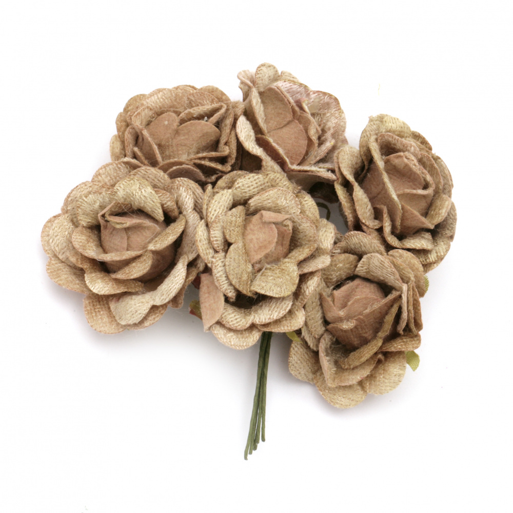 Textile bouquet rose   50x100 mm color beige -6 pieces