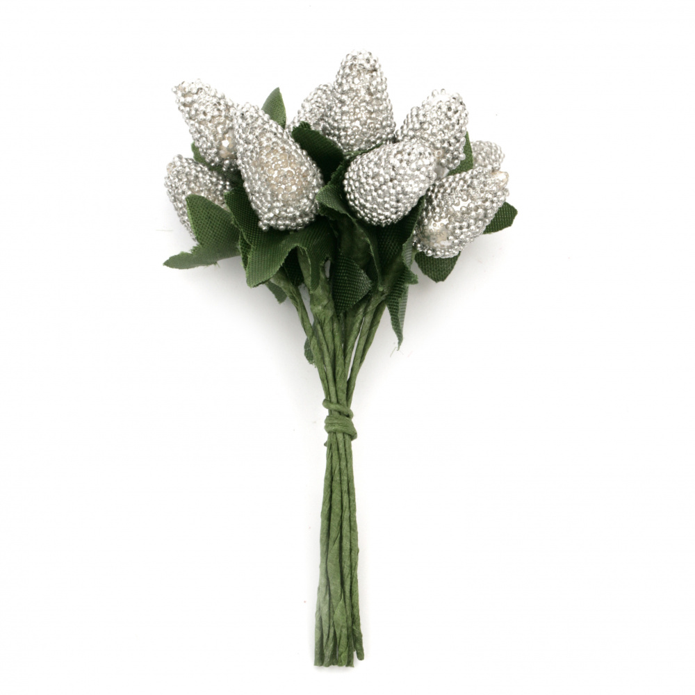 Bouquet of flower buds sugar type 13x22x100 mm color silver - 10 pieces