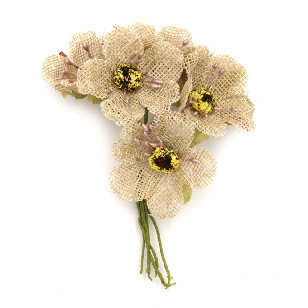 Λουλούδια λινάτσα 50x100 mm σε ματσάκι χρώμα μπεζ -6 τεμάχια
