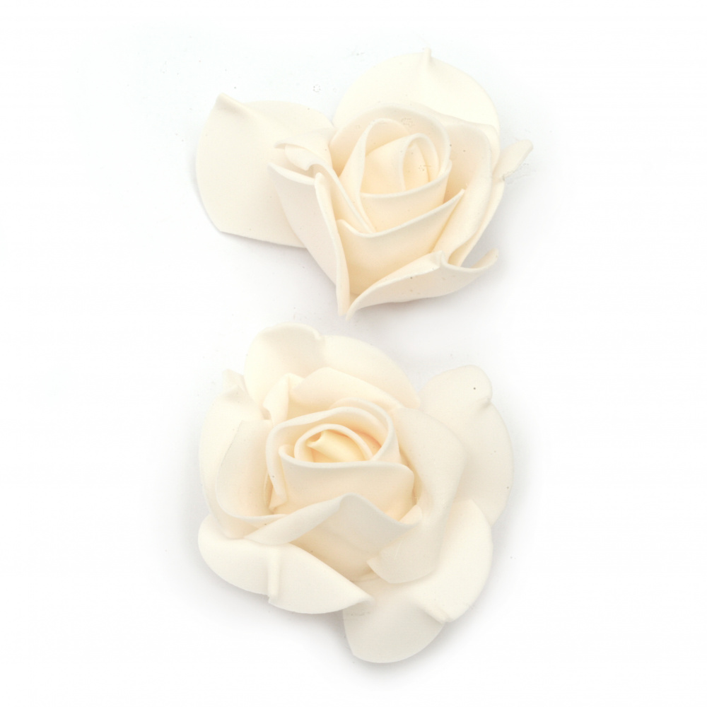 Рози от фоам за декорация цвят млечна праскова 70x45 мм -5 броя