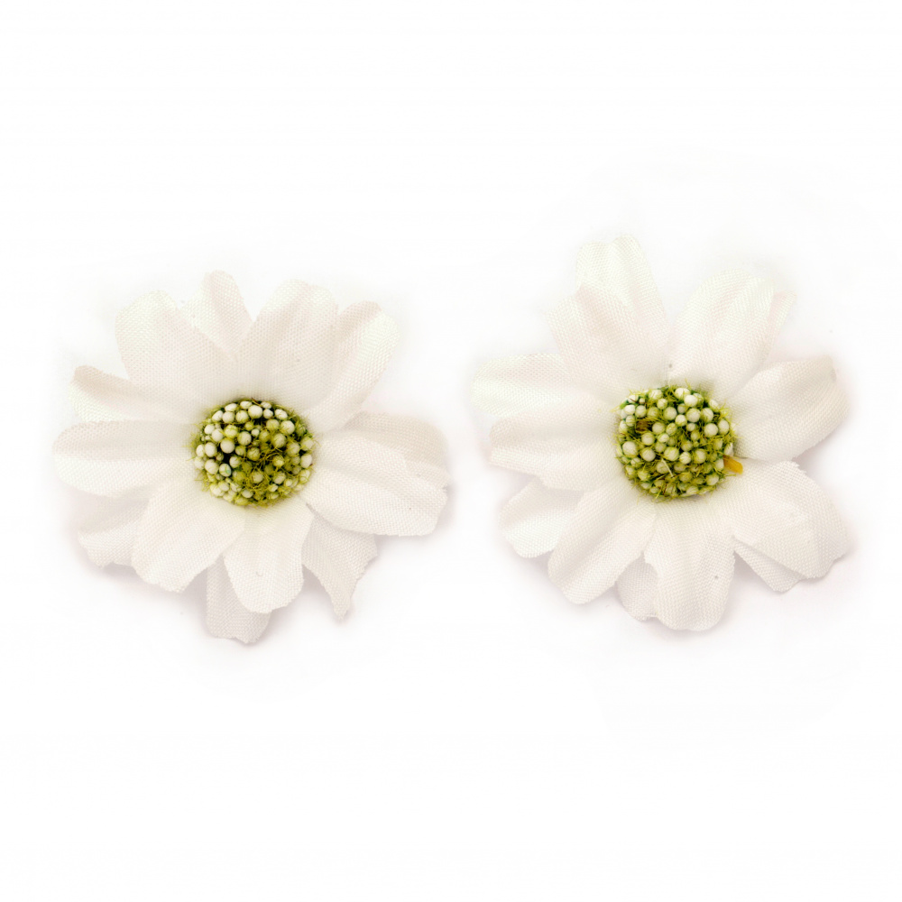 Daisy Heads with Mounting Stud for Flower Arrangement, Wreaths, Craft Projects / White / 45 mm - 10 pieces