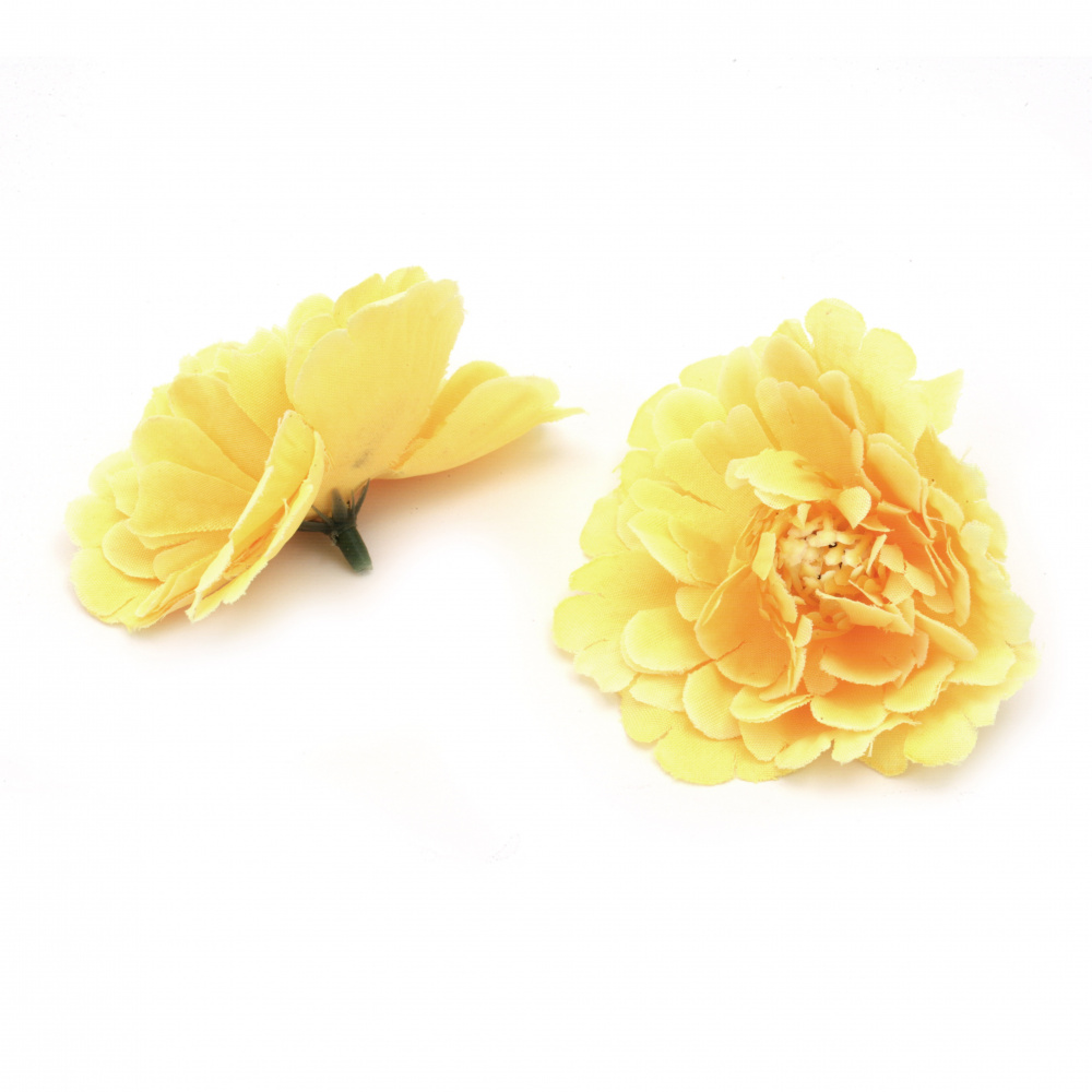 Textile Peony Heads with Mounting Stud / Yellow-Orange Melange / 75 mm - 5 pieces