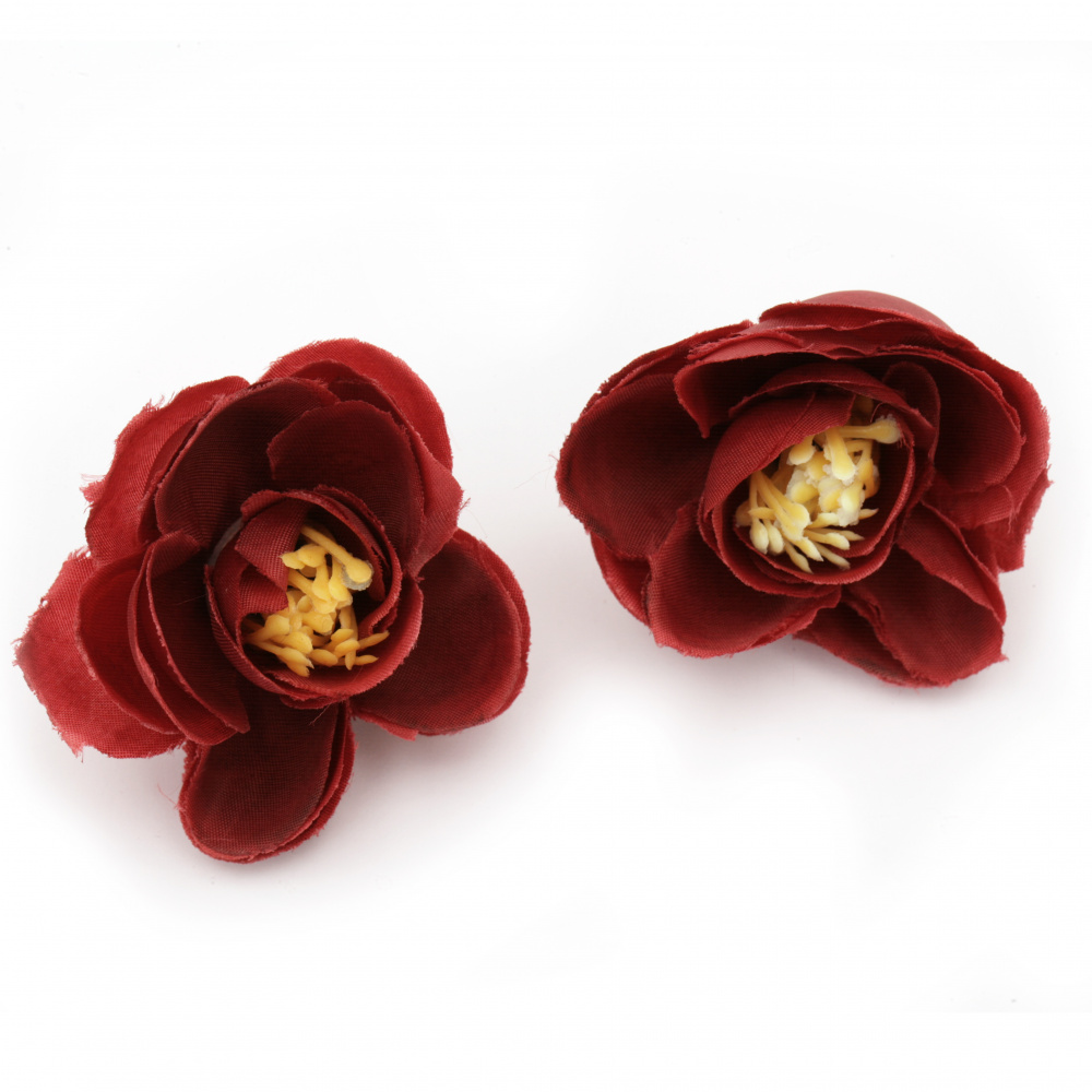 Peony Heads with Mounting Stud / Burgundy / 40 mm - 5 pieces