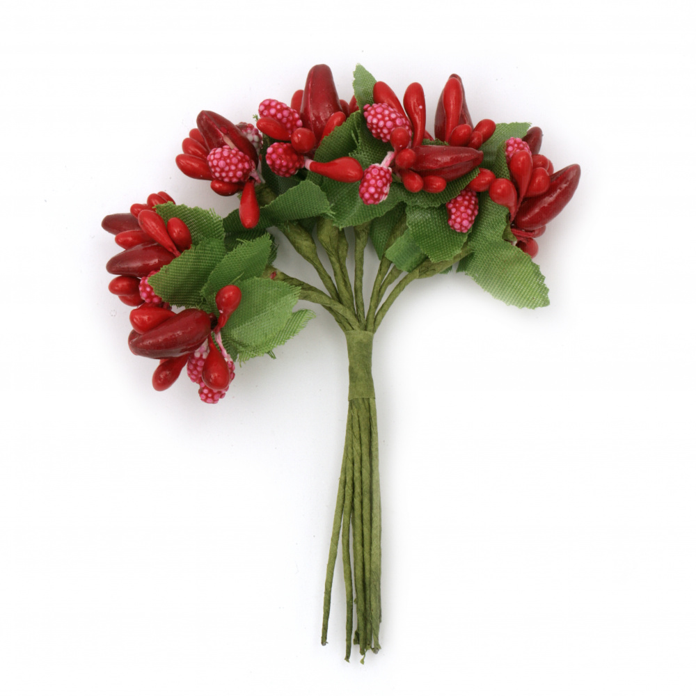 Paper Flower Bouquet with Wire 100 mm color Red - 12 pieces