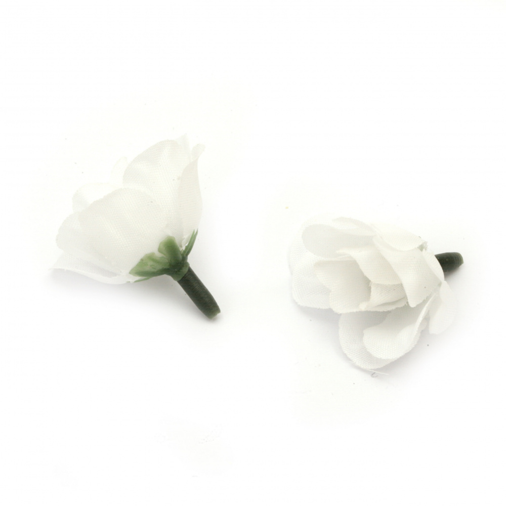 Floare trandafir 30 mm cu boboc pentru montaj alb -10 bucati