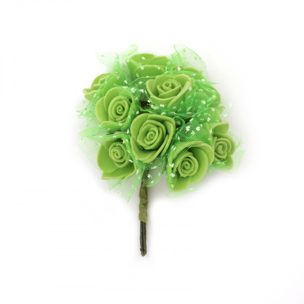 Bouquet of Rubber Roses with organza, color Green 20x90 mm - 10 pieces