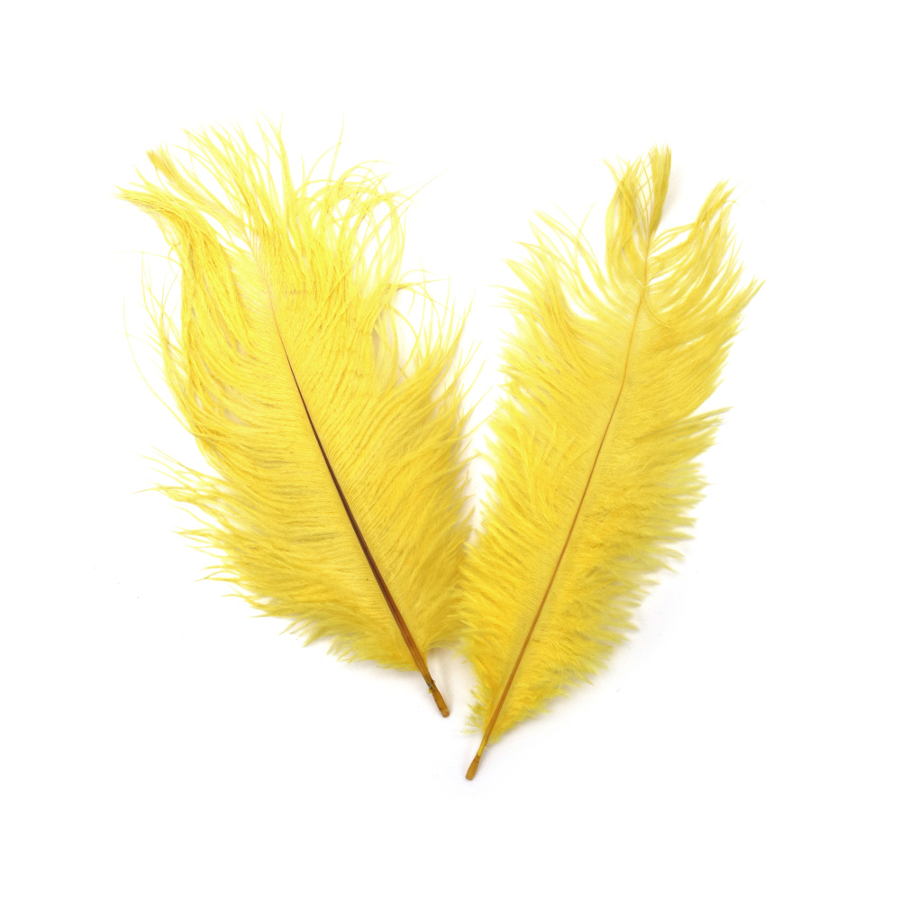 Pene de struț 200–250 mm, galben – set de 2 pentru decorațiuni festive, costume și proiecte DIY pentru evenimente