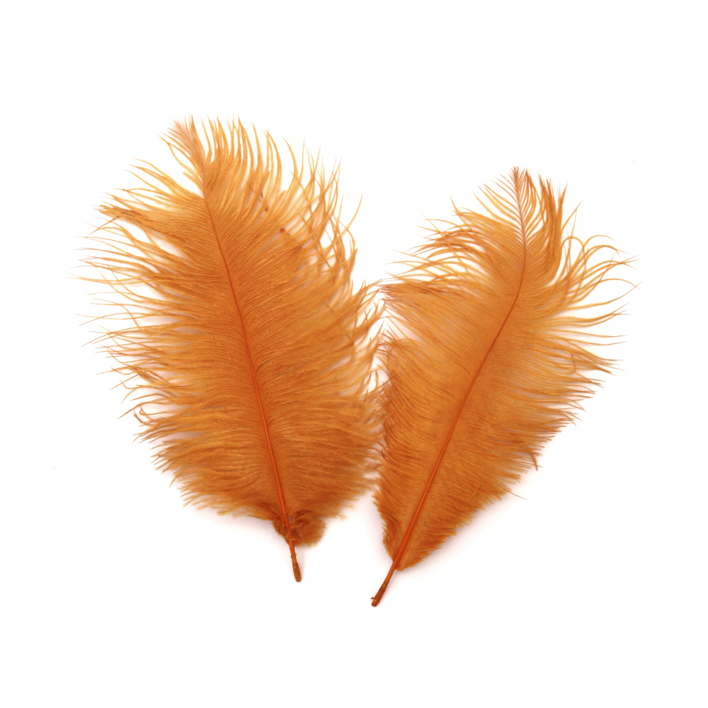 Pene de struț elegante 200–250 mm, culoare ocru – set de 2 pentru decorațiuni artistice, accesorii de modă, aranjamente de eveniment și proiecte DIY/handmade
