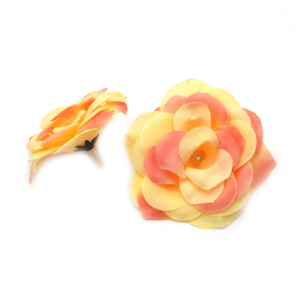 Textile Flower  Rose 70 mm with stump for installation, color melange melange cream, pink - 4 pieces