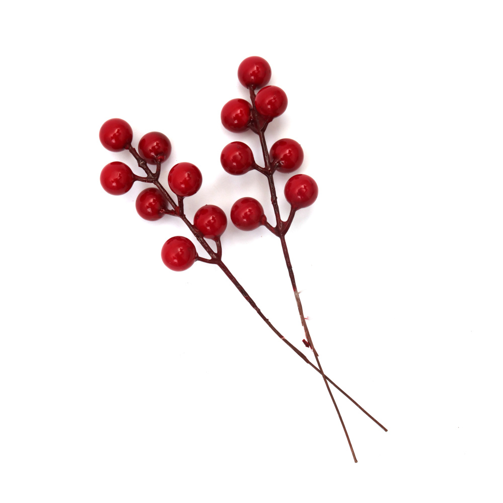 Decorative Branch with Coated Styrofoam Balls / 180x15 mm / Red - 4 pieces