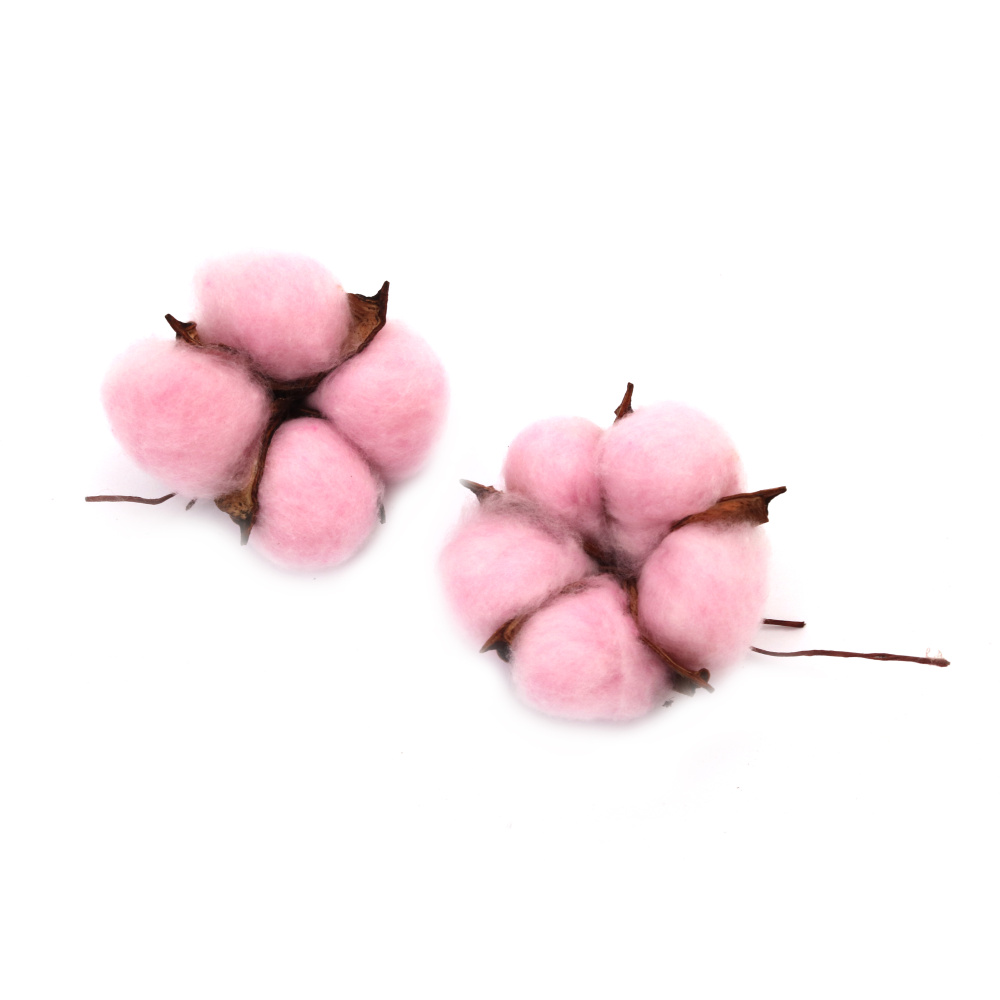 Cotton Flower with Wire Base / 60x30 mm / Pink - 4 pieces