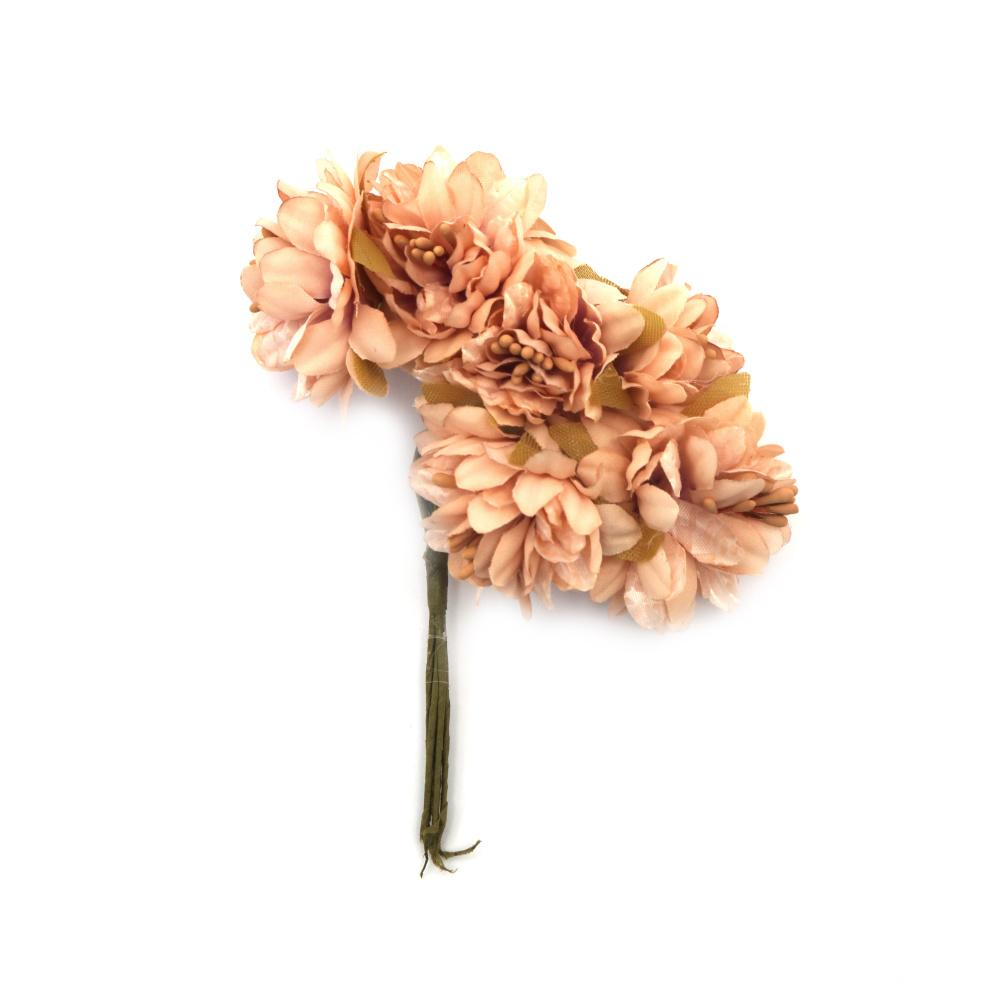 Flower Bouquet with Stamen 45x110 mm, Beige Color - 6 Pieces