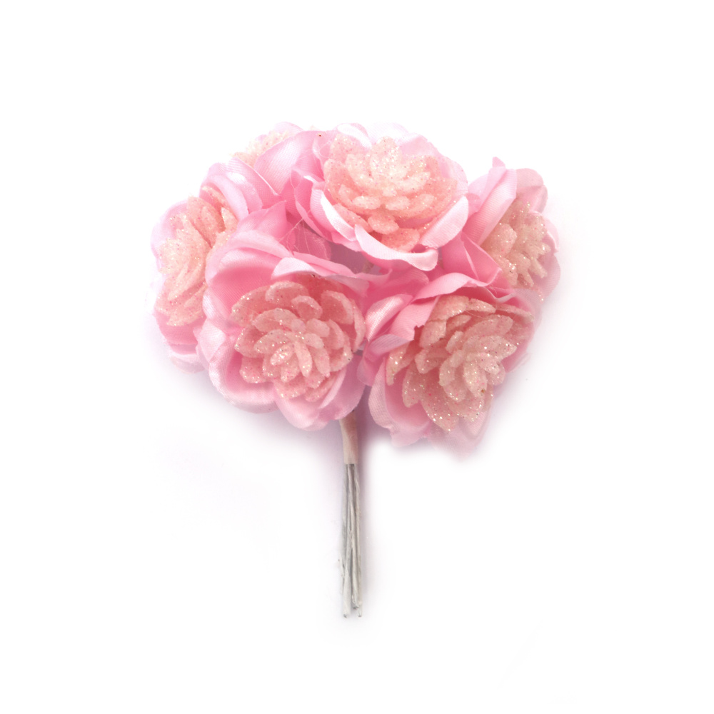 Textile and Plastic Flower Bouquet 45x110 mm, Pink Color - 6 pieces