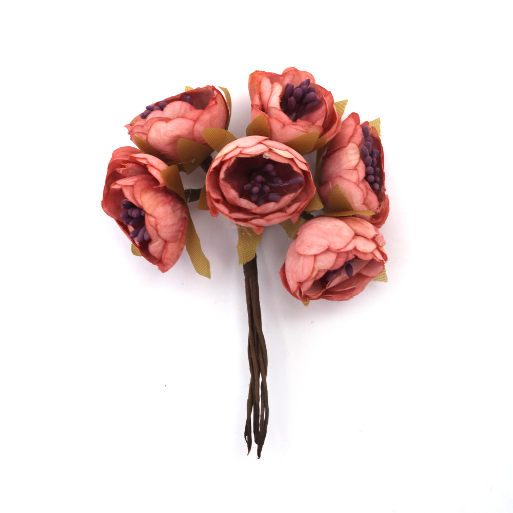 Textile Peony Bouquet with Stamens, 25x120 mm, Light Pink Melange - 6 pieces