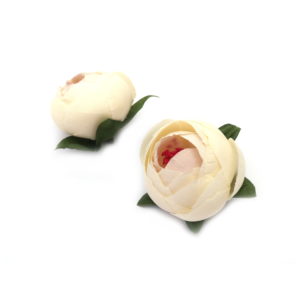 Peony Flower Head with Stem for Installation, 45 mm, Champagne Color - 5 pieces