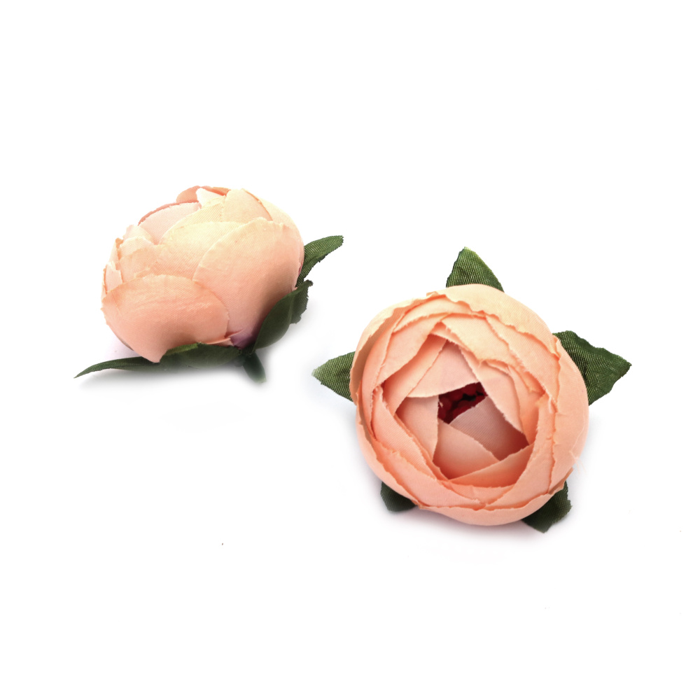 Peony Flower Head with Mounting Stem, 45 mm, Peach Color - 5 pieces