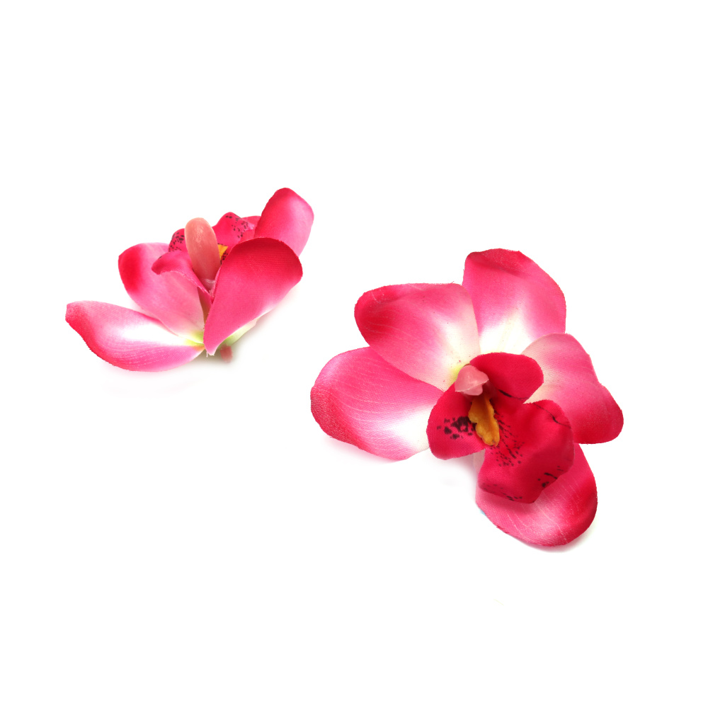 Orchid Flower Head with Stud for Installation, Dark Pink Color, 70 mm - 5 pieces