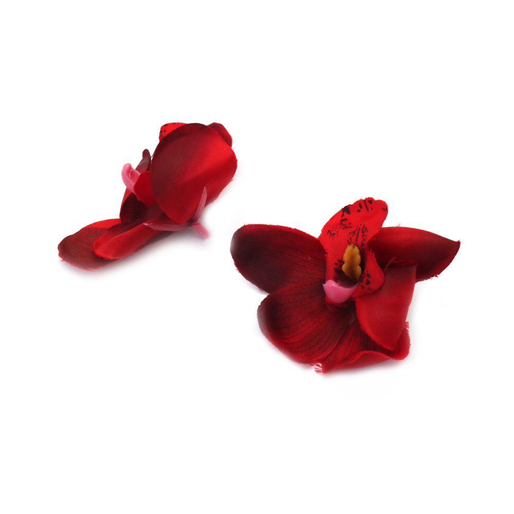 Orchid Flower Head with Stud for Installation, Dark Red Color, 70 mm - 5 pieces