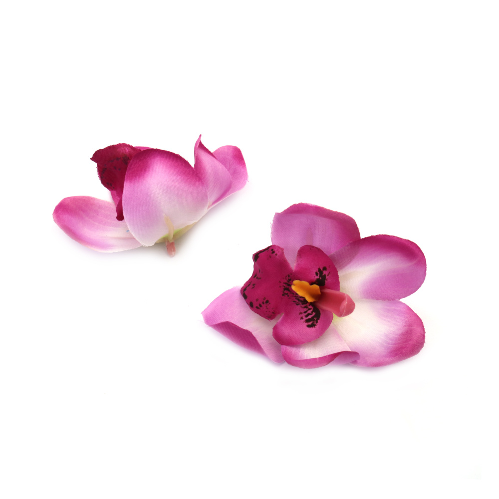 Orchid Flower Head with a Stud for Installation White and Purple Melange, 70 mm - 5 pieces