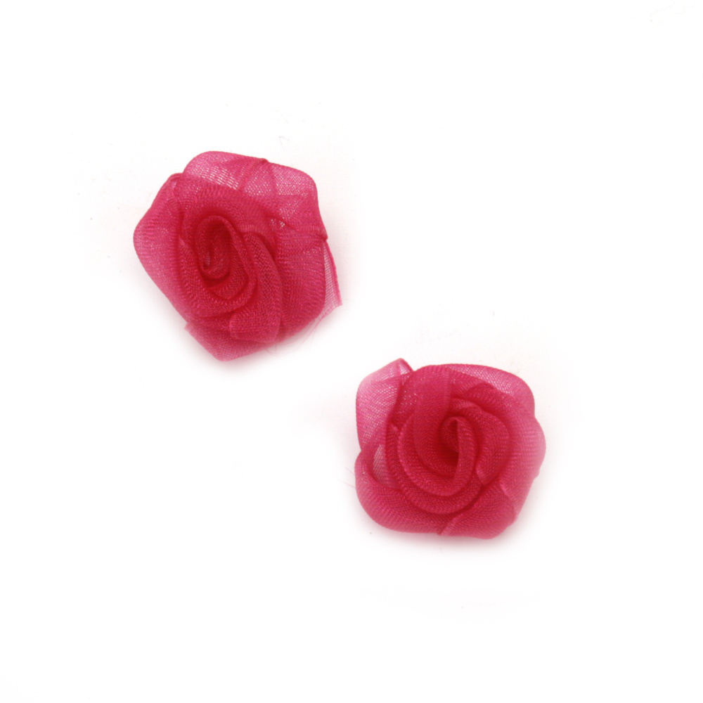 Rose 25 mm organza pink - 10 pieces