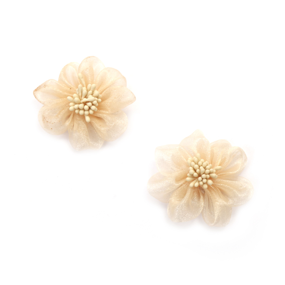 Organza Flower with Stamens / 50 mm / Champagne Color - 2 pieces