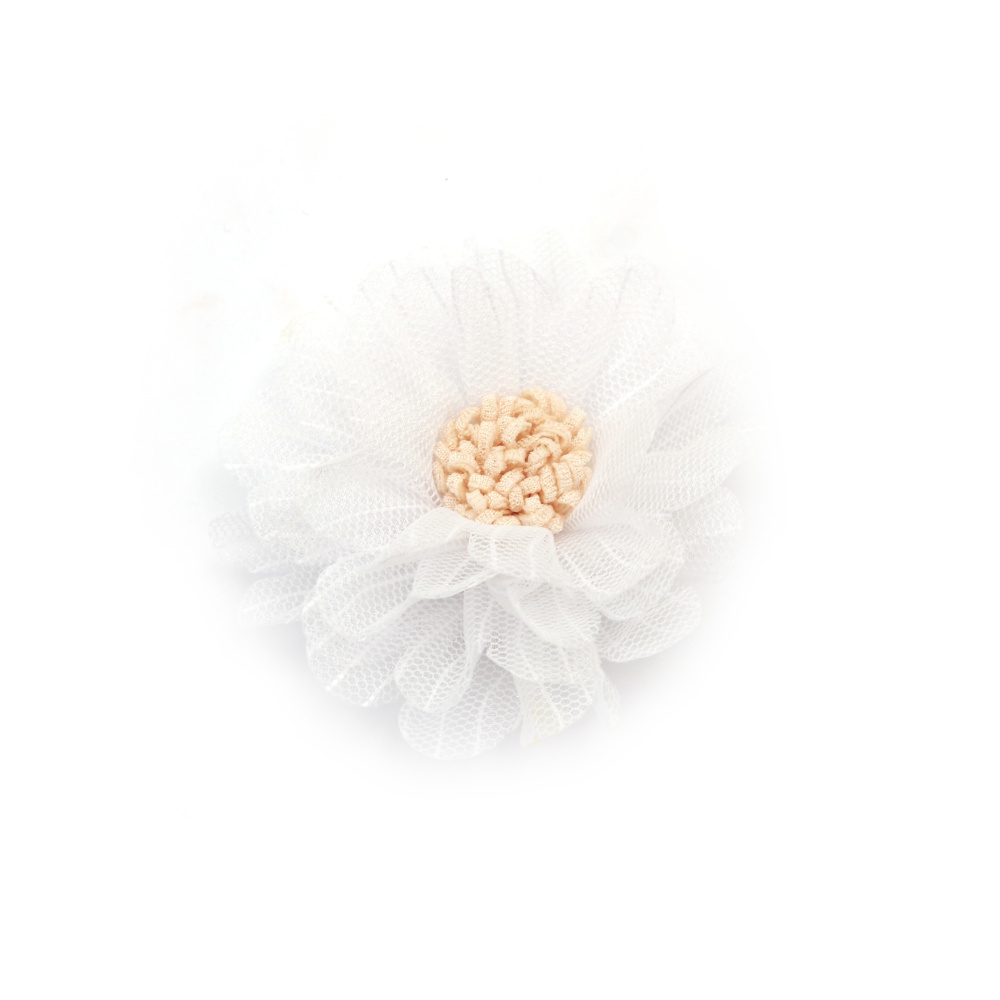 Tulle Flower / 65 mm / White - 2 pieces