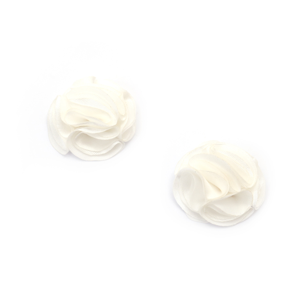 Satin Flower for DIY and Crafts / 35 mm / White - 2 pieces